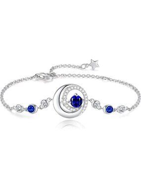 Moon & Star Birthstone Link Bracelets for Women - Celestial Jewelry Gift